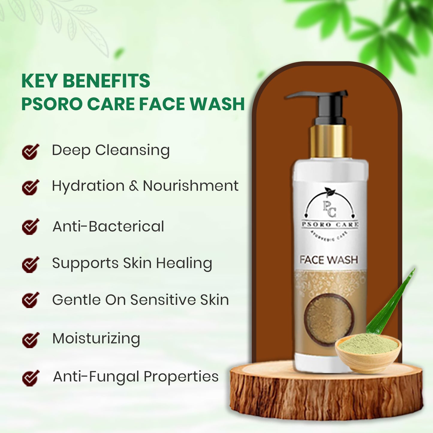 Psoro Care Organic Daily Face Wash with Aloe Vera, Multani Mitti, Kaolin Clay, White Turmeric for Man & Woman | 100 Ml | Pack of 1