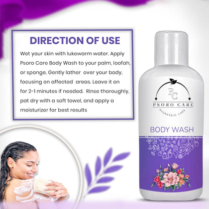 Psoro Care Organic Body Wash with Aloevera, Rose, Mogra, Almond, Turmeric, Olive oil for Man & Woman | 300 ML | Pack of 1