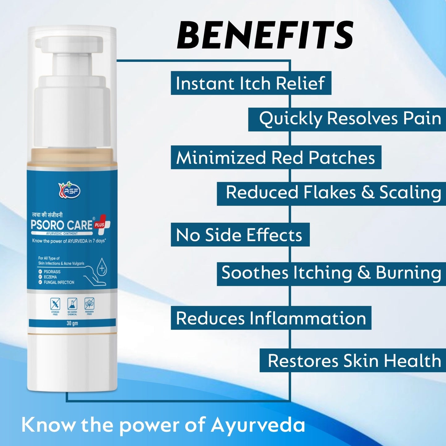 Psoro Care Ayurvedic Ointment for Psoriasis, Skin Itching, Eczema, Ringworm, Fungal Infections & Other Skin Infection | New Airless Bottle Packing | (30 gm) | Pack of 1