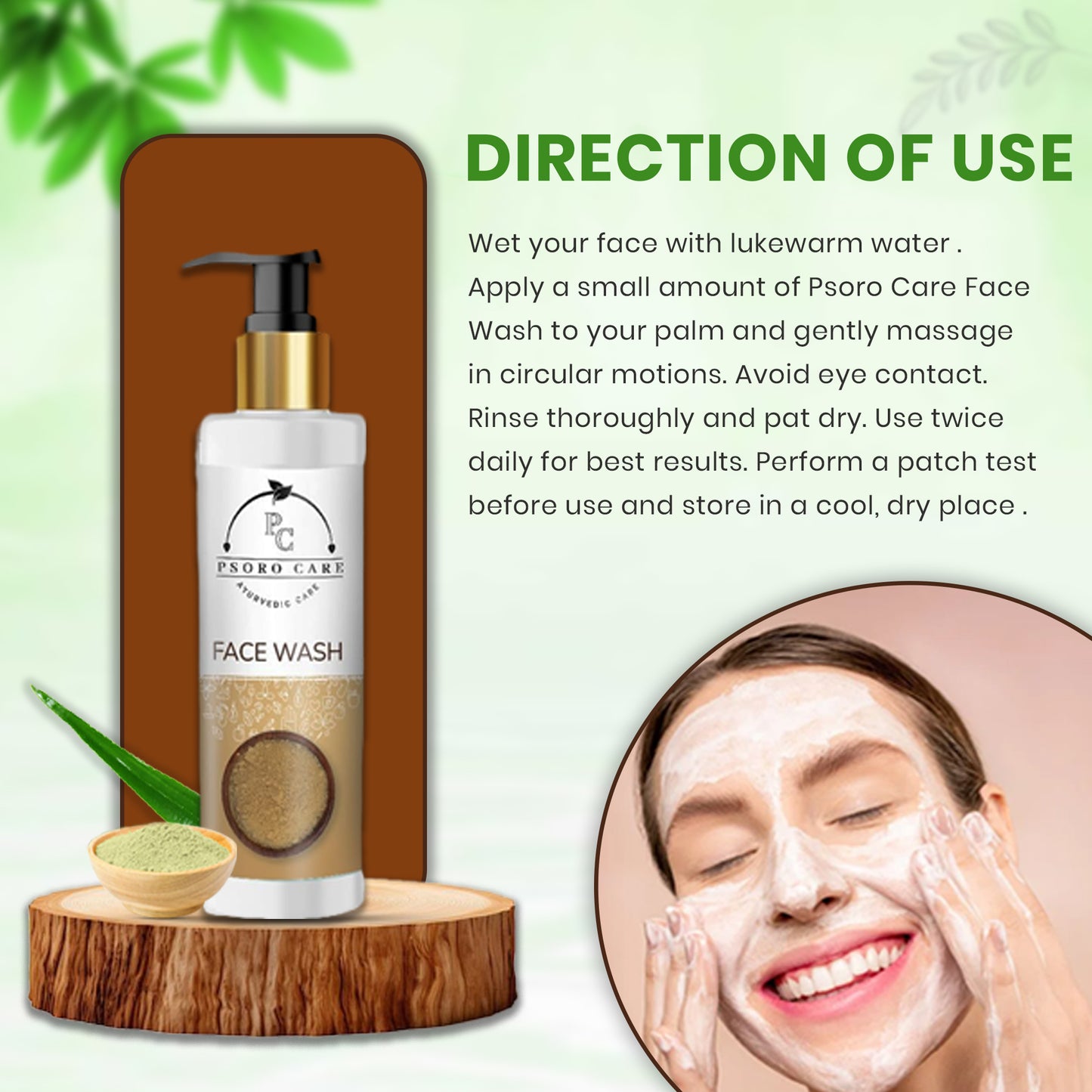 Psoro Care Organic Daily Face Wash with Aloe Vera, Multani Mitti, Kaolin Clay, White Turmeric for Man & Woman | 100 Ml | Pack of 1