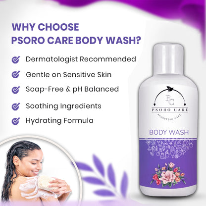 Psoro Care Organic Body Wash with Aloevera, Rose, Mogra, Almond, Turmeric, Olive oil for Man & Woman | 300 ML | Pack of 1